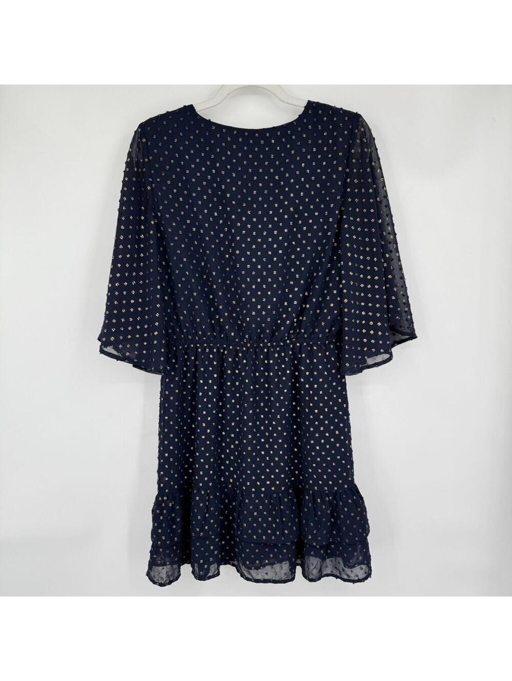 Women's Jack by BB Dakota Gold Swiss Dot Midnight Blue Mini Dress Medium - Picture 2 of 4